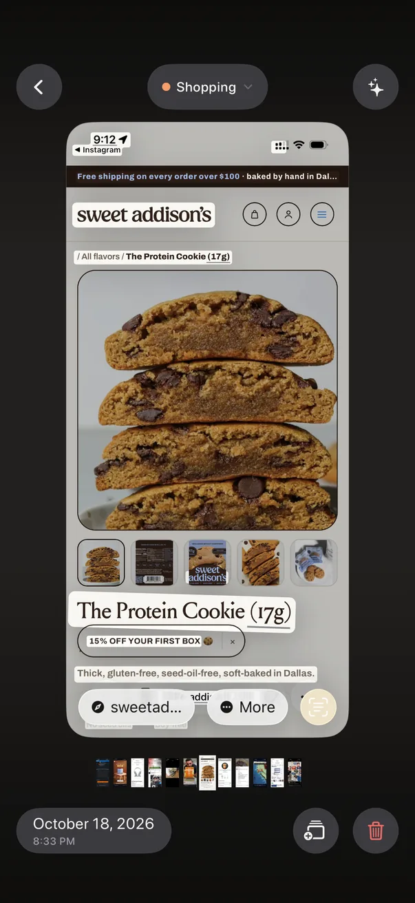 Live Text highlighting text on a product page