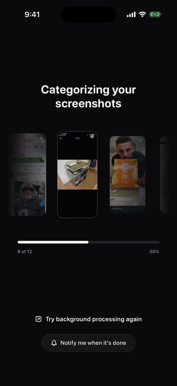 Cache categorizing screenshots on first launch