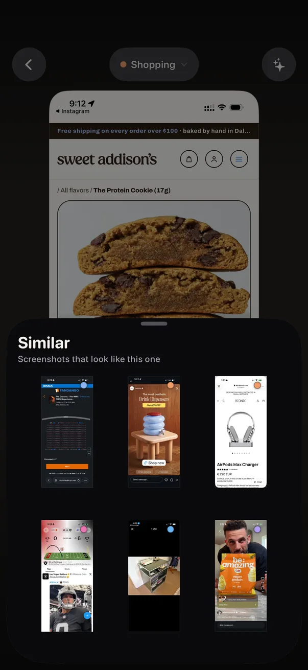 Similar screenshots sheet under a product page